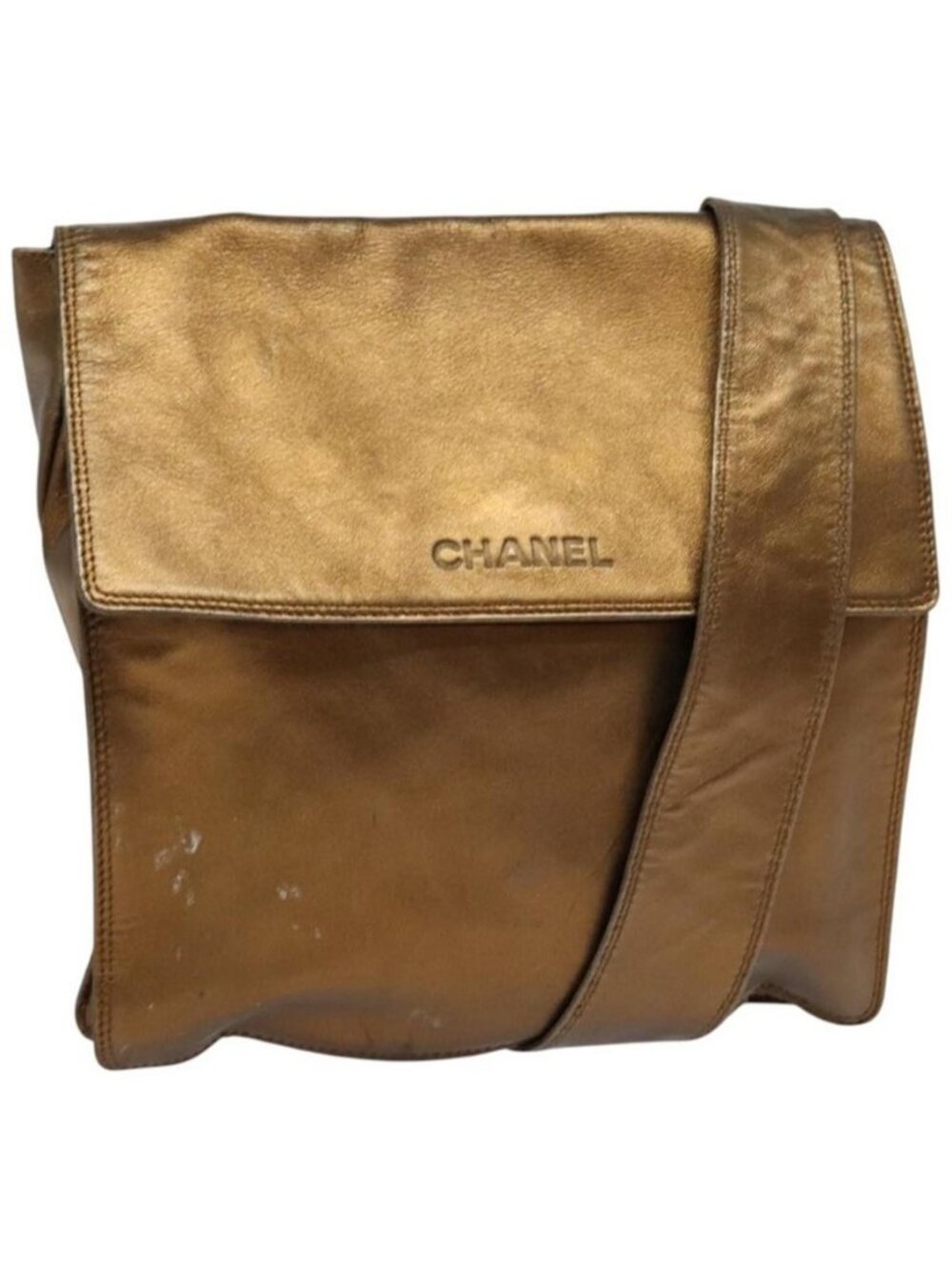 Authentic CHANEL Shoulder Bag Leather Brown Gold CC